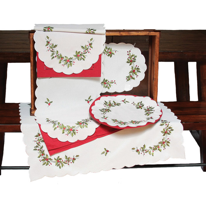 The Holiday Aisle® Samford Oval Floral Christmas Polyester Table Runner